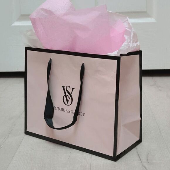 💗 VICTORIA'S SECRET Empty Paper Pink Shopping Gift Bag Cloth Handles w/Tissues - Picture 9 of 9